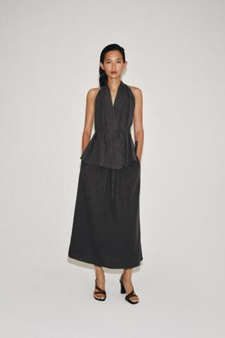 ZARA ЛЬНЯНОЙ ТОП НА ЗАПÁХЕ — ZW COLLECTION, АНТРАЦИТОВО-СЕРЫЙ