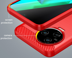 Чехол красного цвета в стиле карбон на Infinix Note 12 с 2023 года, мягкий отклик кнопок, серия Carbon от Caseport