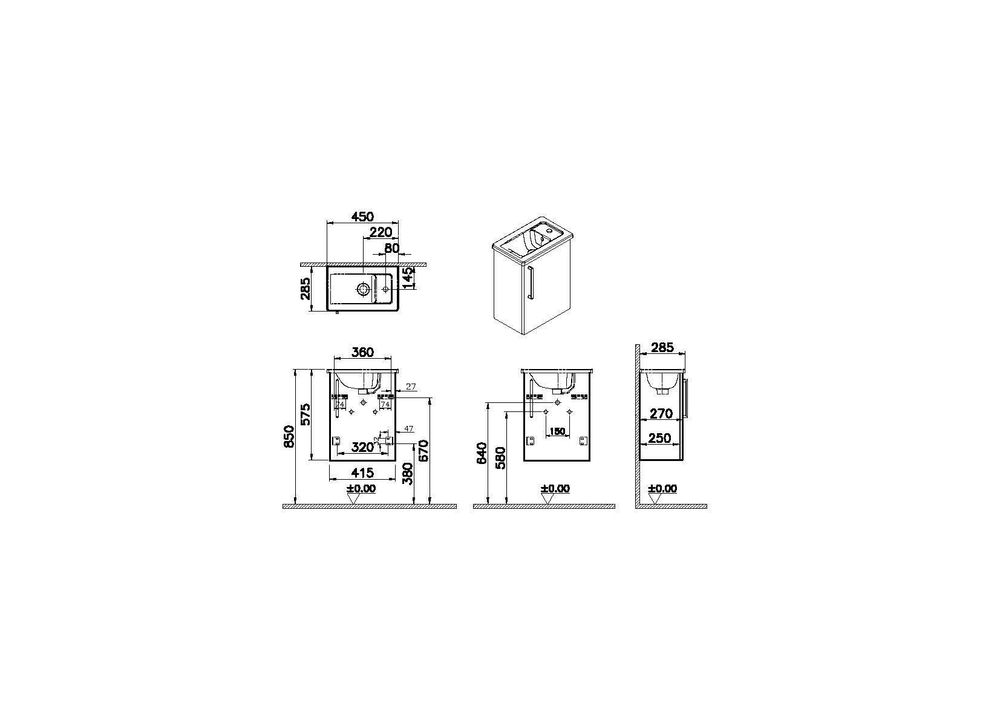 Тумба с раковиной Vitra Root 60 см, 2 ящика, глянцевый белый