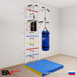 Шведская стенка Sv Sport усиленная 6726 (Турник стандарт/Брусья/Лестница/Цепь/Мешок 22кг/Мат 1м)
