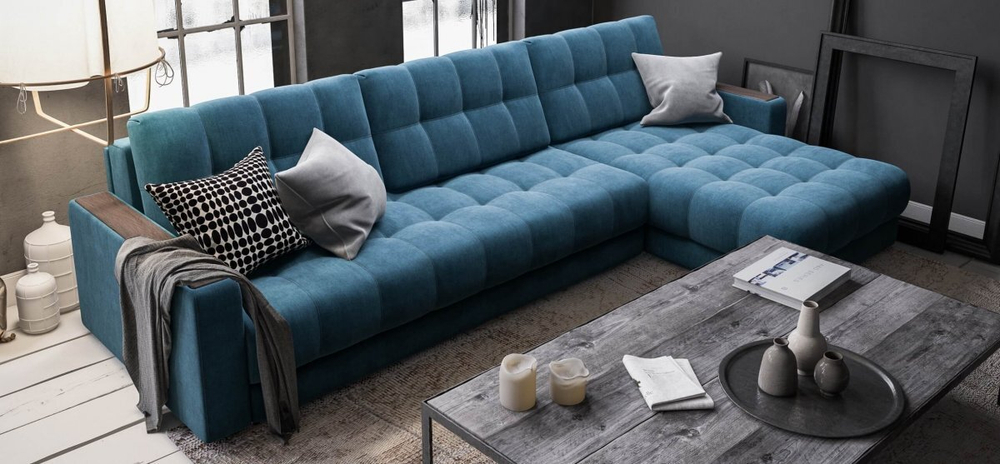 Угловой диван Босс Макс Велюр Монолит синий