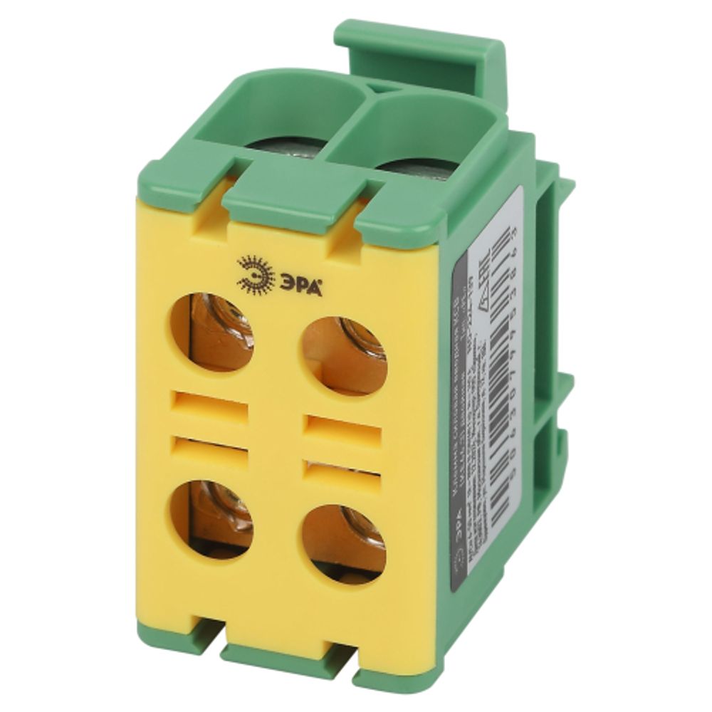 Клемма силовая вводная КСВ ЭРА NO-224-139 двойная (KE66.3) 6-50 мм2 желтая/зеленая PE | Клеммы силовые вводные КСВ, КВМ
