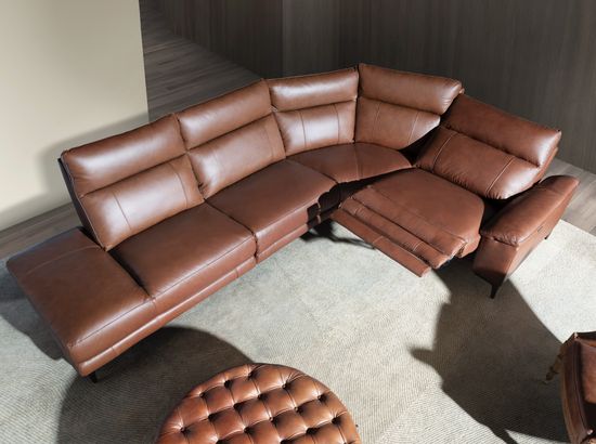 5-местный диван с левым шезлонгом 6216 из коричнево-табачной кожи