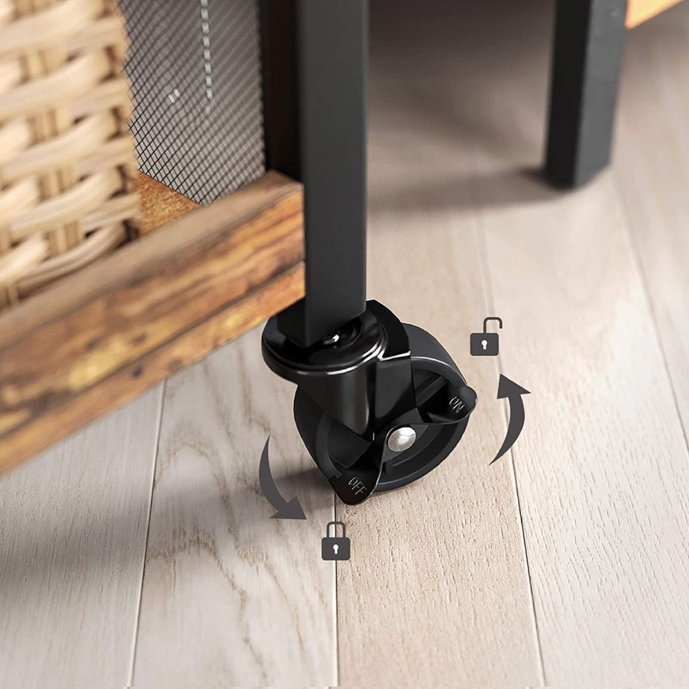 Полка универс, ДСП+сталь, 3 секц, 66х26х85 см, на колесах, корич-черн, Vasagle, Лофт, LRC66BX