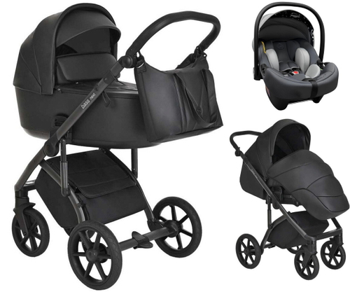 Детская коляска Roan Bass Next Кожа 3 в 1 с автокреслом Tutis Elo Lux EduSky Grey RN088/1 Black/Black