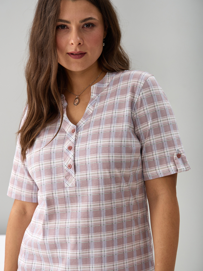 Блузка БЛ-122/клетка-бежевоголубая