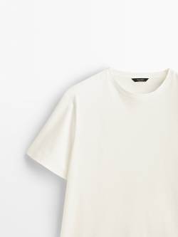 MASSIMO DUTTI Футболка из рельефного хлопка, кремовый