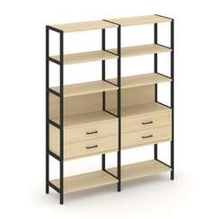 Shelf System Двухсекционный стеллаж пятиярусный с ящиками SN.STM-522 Акация Лорка/Металл Черный 1590