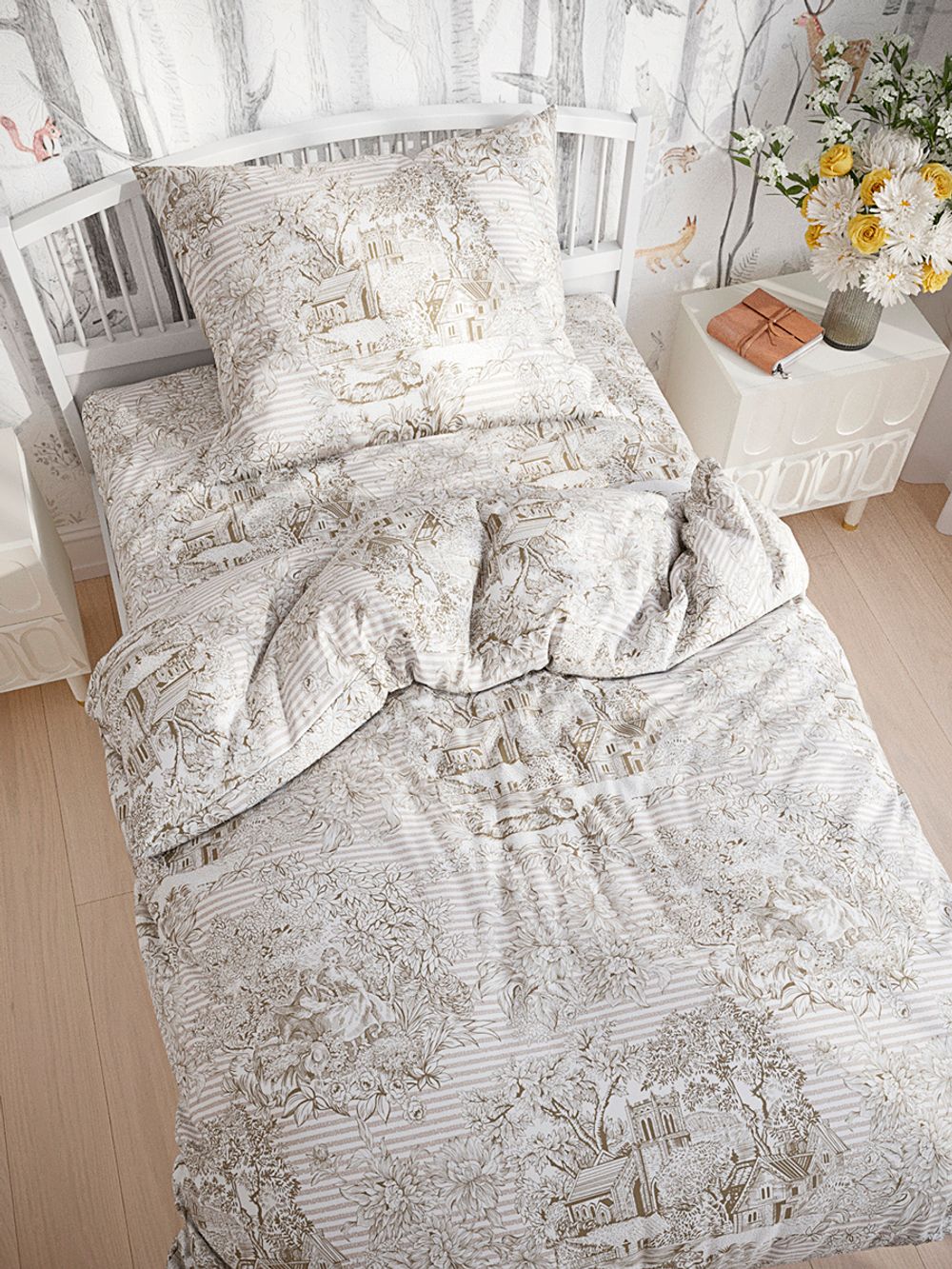 Постельное белье перкаль Сказка "Пастораль" 1,5-сп Наволочка 50х70 см 1 шт Простынь 150x215 см Пододеяльник 145x215 см