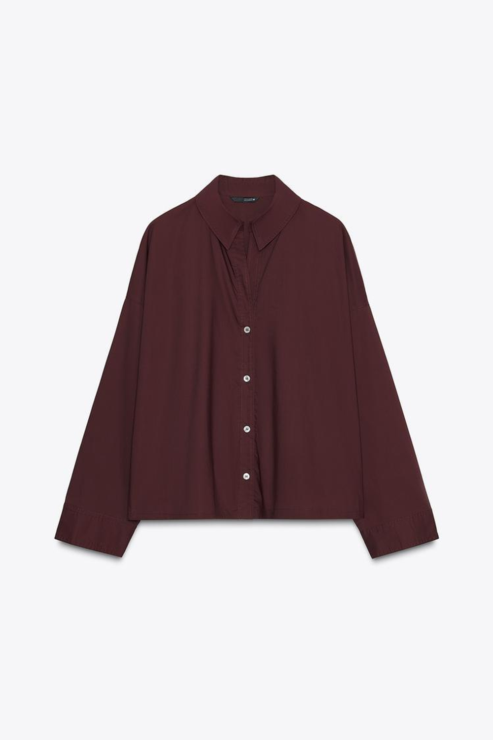 ZARA РУБАШКА ИЗ ПОПЛИНА С ПУГОВИЦАМИ, БУРГУНДИ