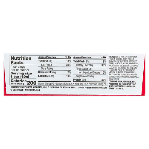 Quest Nutrition, протеиновый батончик, клубничное песочное печенье, 4 шт. по 60 г (2,12 унции)