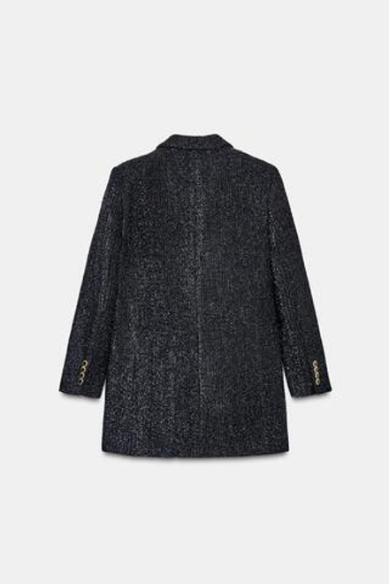 ZARA ДВУБОРТНЫЙ БЛЕЙЗЕР С МЕТАЛЛИЗИРОВАННОЙ НИТЬЮ, ЧЕРНЫЙ