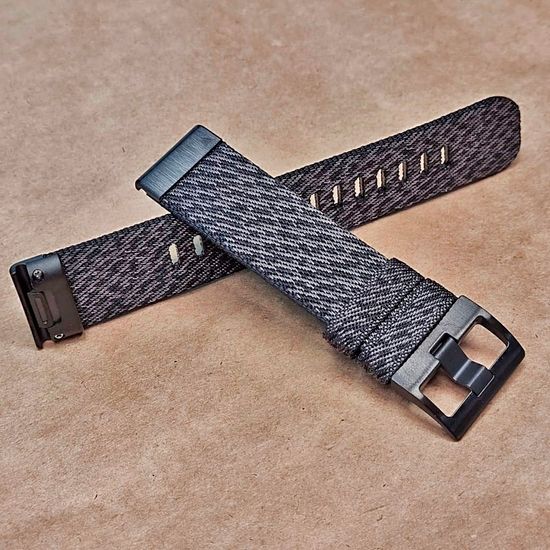 Ремешок нейлоновый 22 мм жакардовое плетение для Garmin MARQ / Epix / Fenix (47 мм) (Черно-серый)