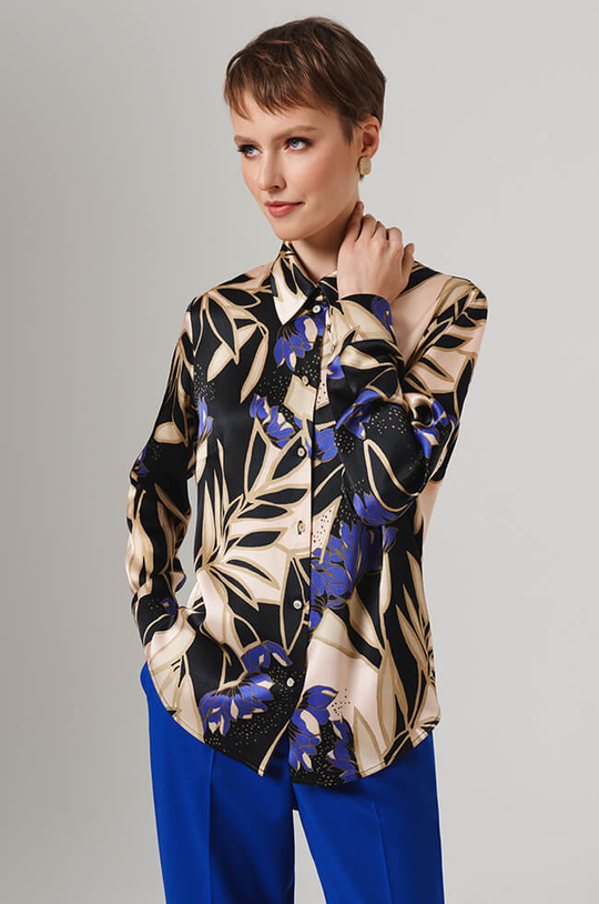 23154 Блузка женская (бежево-черный принт)