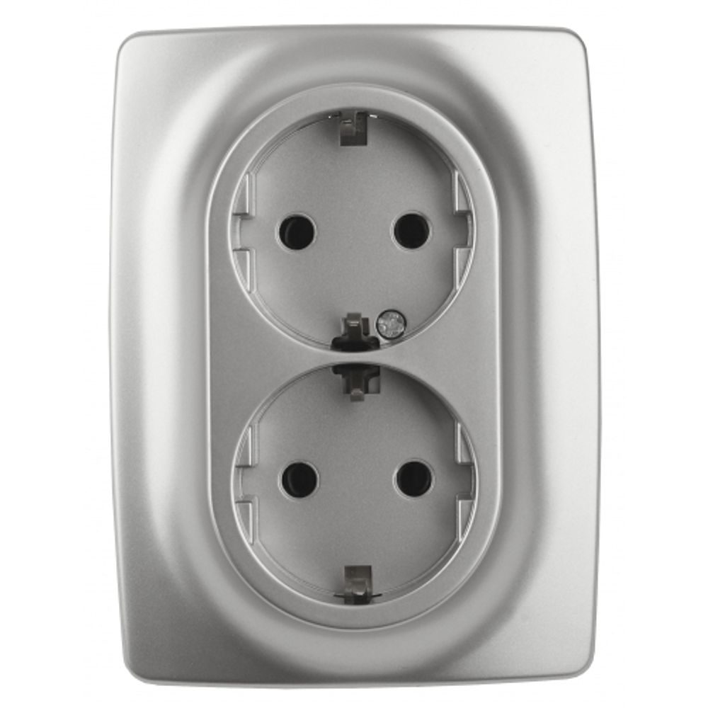 12-2108-03 ЭРА Розетка 2X2P+E Schuko со шторками, 16A-250В, IP20, Эра12, алюминий | Розетки и выключатели