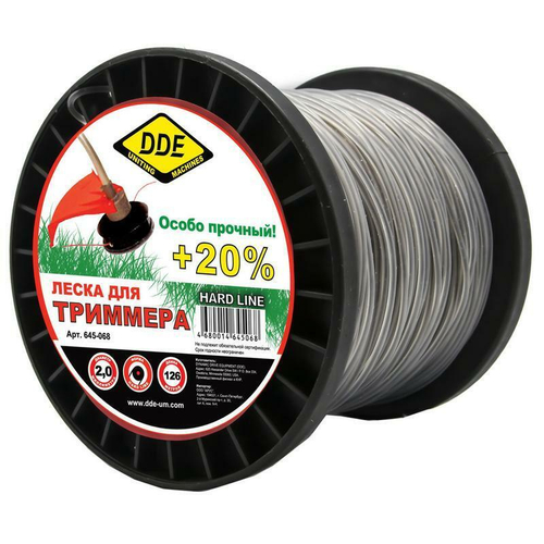 Корд триммерный DDE "Hard Line" (круг армиров.) 2,0х126м, серый/красный	645-068