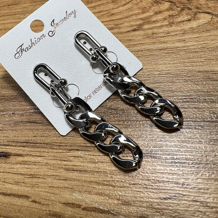 Серьги "Цепи" 6 звеньев комбо панцерное 12 мм металл серебристый