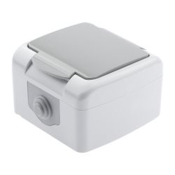 Розетка Intro Atlantic 5-201-03 с заземлением 2P+E Schuko 16А-250В IP54 ОУ серый