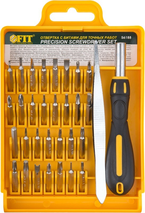 56188 Отвертка с битами для точных работ 30 Crv бит, пинцет, в пласт. футляре FIT---