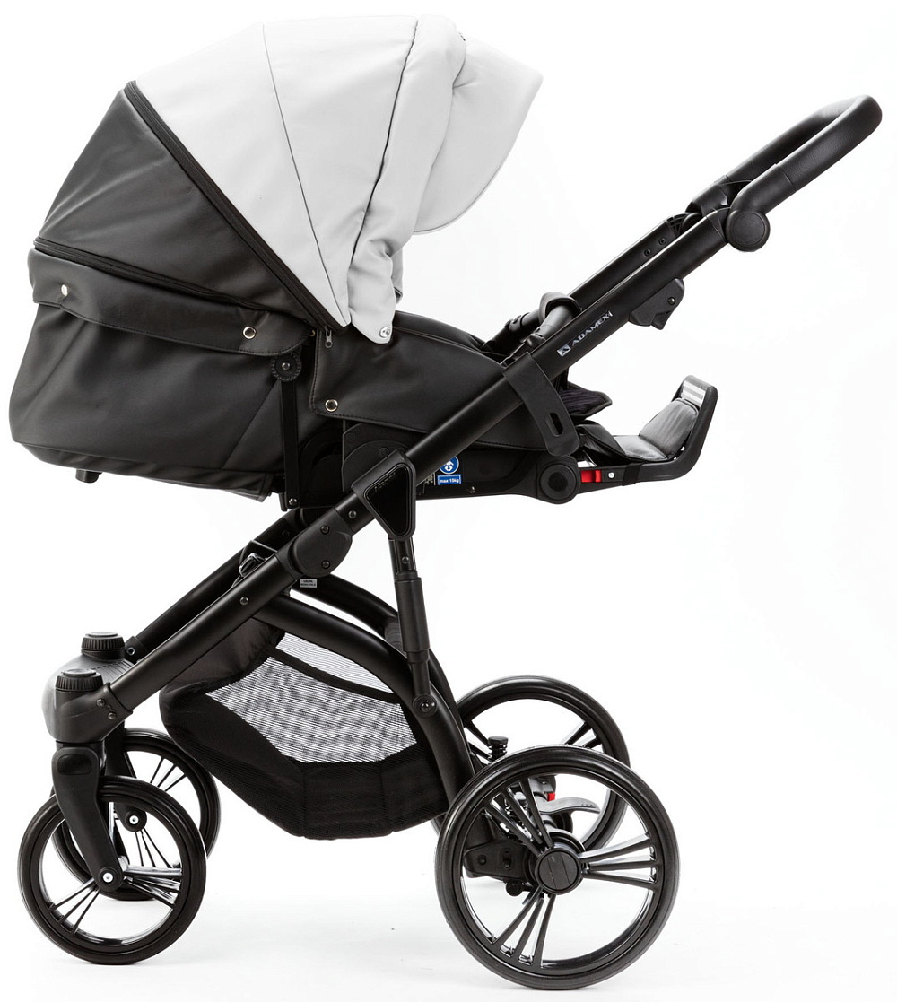 Детская коляска Adamex Lanti Deluxe 3 в 1 LN-SD01 (БЕЛ.КОЖА + ЧЕРН. КОЖА)