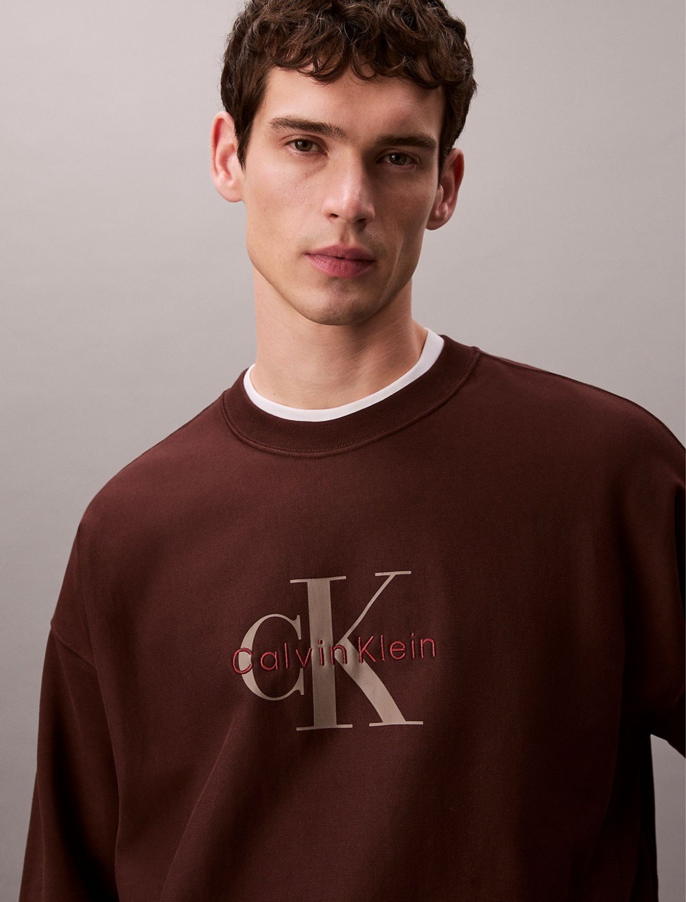 Свитшот Calvin Klein Premium Terry Monogram Logo Relaxed Rich Brown