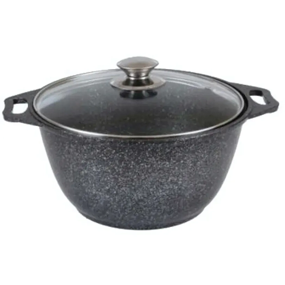 Кастрюля 6л «Мраморная»(темный мрамор) со стеклянной крышкой кмт62а