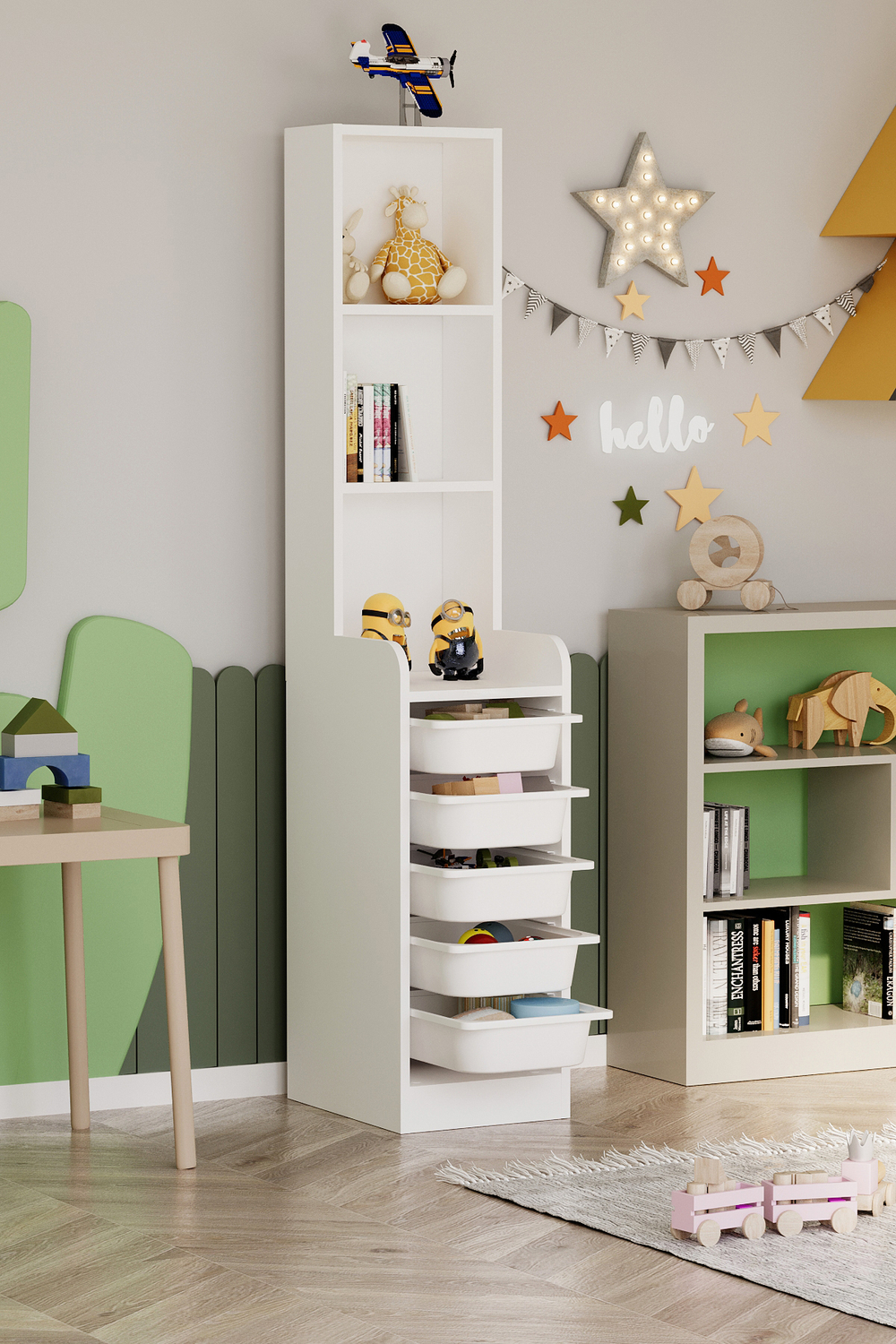 Стеллаж DERYA с 5 выдвижными ящиками - белый