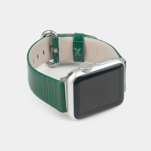 Ремешок для Apple Watch 44/45/46 mm из кожи ящерицы, зеленого цвета