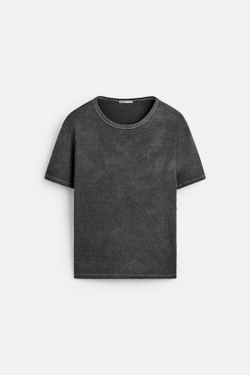 ZARA БАЗОВАЯ ФУТБОЛКА В РУБЧИК, АНТРАЦИТОВО-СЕРЫЙ