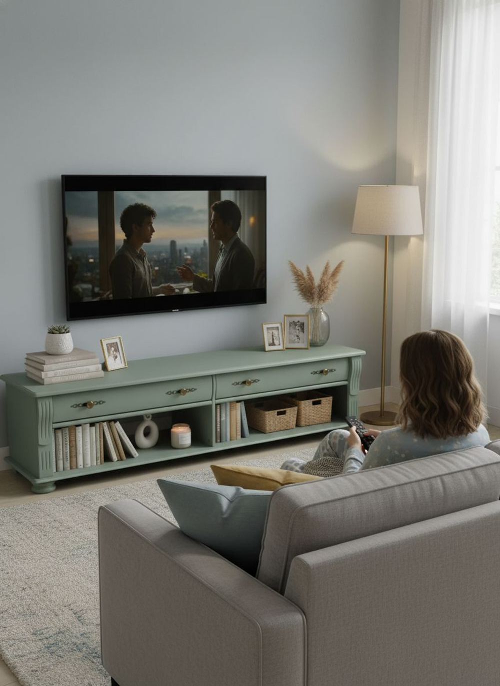 Тумба под телевизор Сюзанна, 160 см, с ящиками, эвкалипт