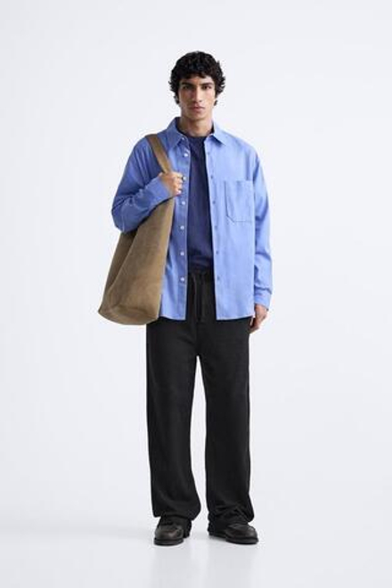 ZARA ЖАККАРДОВЫЕ БРЮКИ СВОБОДНОГО КРОЯ, ЧЕРНЫЙ