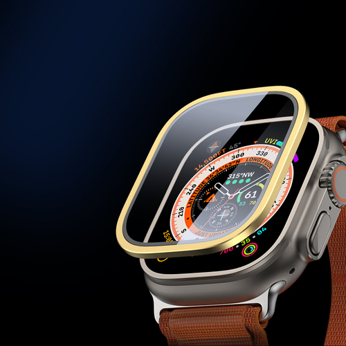 Закаленное стекло с рамками золотистого цвета от Dux Ducis для смарт часов Apple Watch Ultra 49mm, серия Flas Screen Protector Black