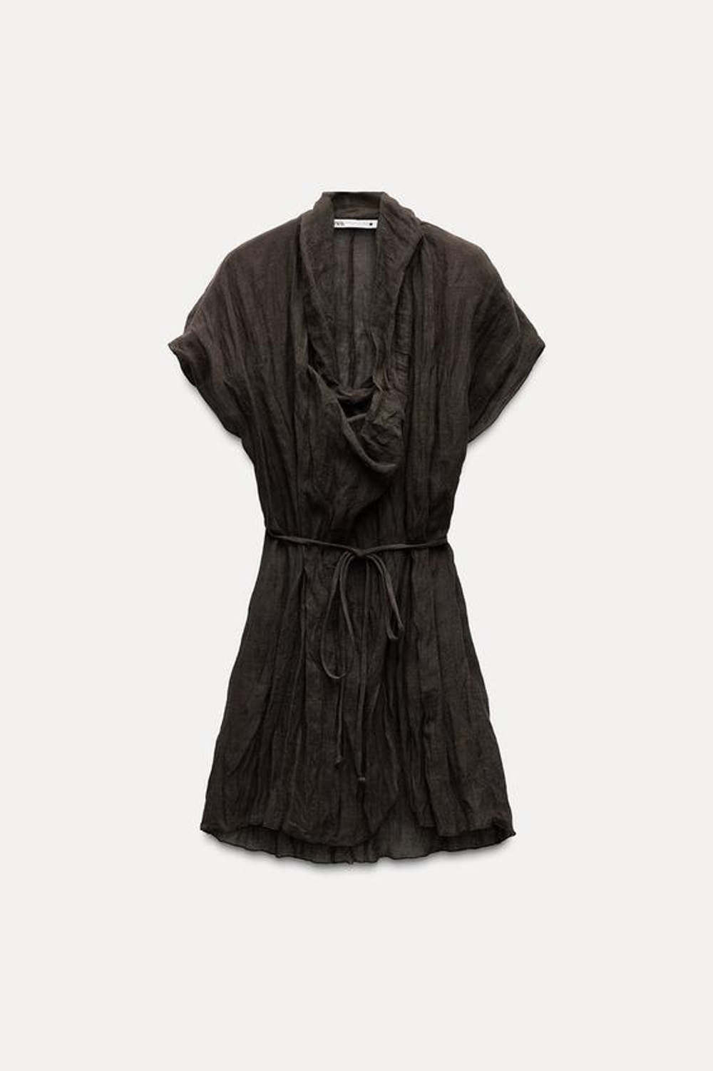 ZARA ТОП ИЗ ЖАТОЙ ЛЬНЯНОЙ ТКАНИ ZW, КОРИЧНЕВЫЙ