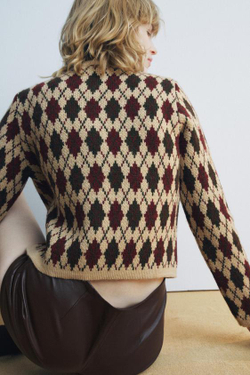 ZARA КАРДИГАН С УЗОРОМ «РОМБЫ», РЫЖЕВАТО-КОРИЧНЕВЫЙ