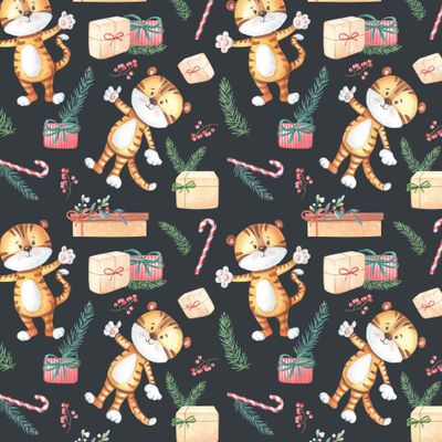 Новогодние тигрята с подарками на темном