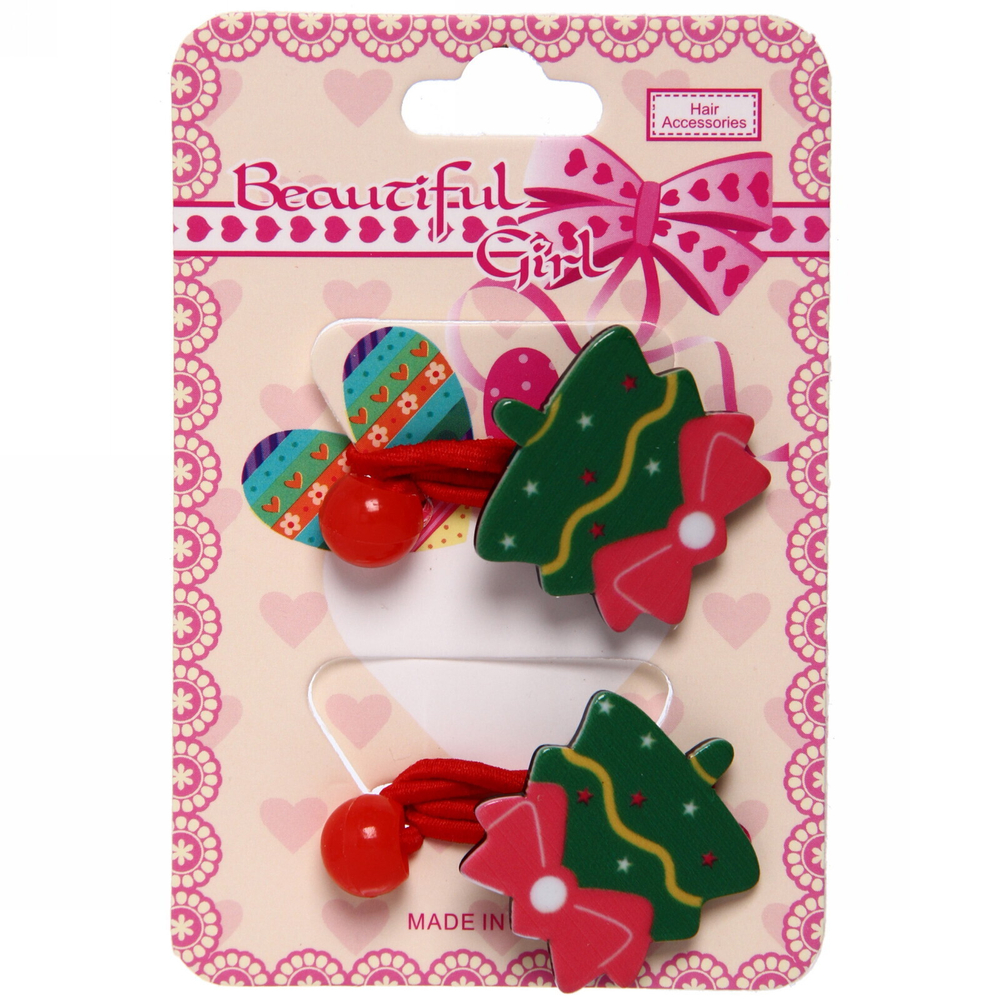 Резинки для волос детские 2шт. «Новогодняя Сказка - Ёлочки», цвет красный, d-9см