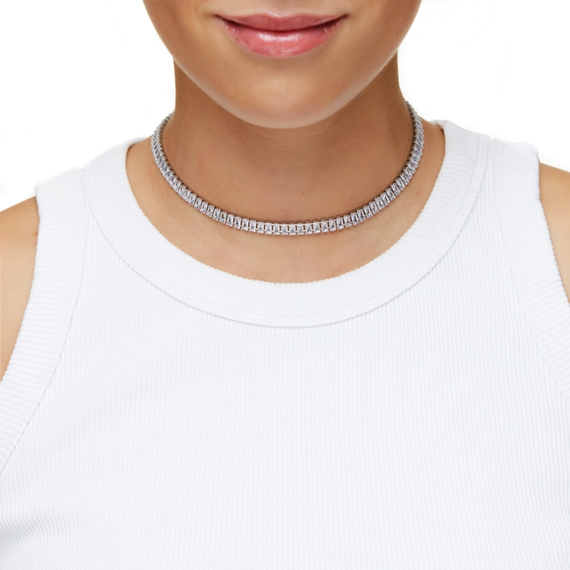 Колье-чокер Серебряный Багет – Кристалл