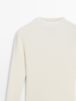 Massimo Dutti Трикотажное платье с декоративной отделкой в тон, натуральный/кремовый