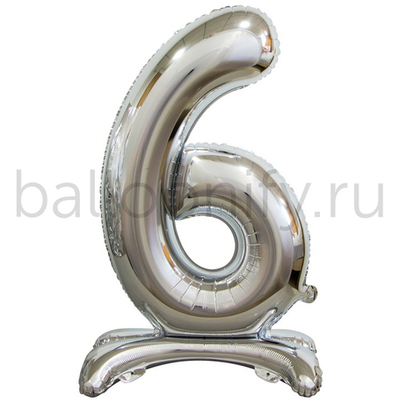 Шар ЦИФРА 6 Silver на подставке 30" 76 см