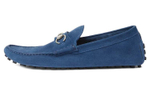 GUCCI Horsebit Suede Comfortable Round Toe Gommino Loafers Men"s Blue