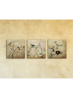 Картина на стекле "Птицы на 3 ветках" набор 3 шт Декор для дома, подарок