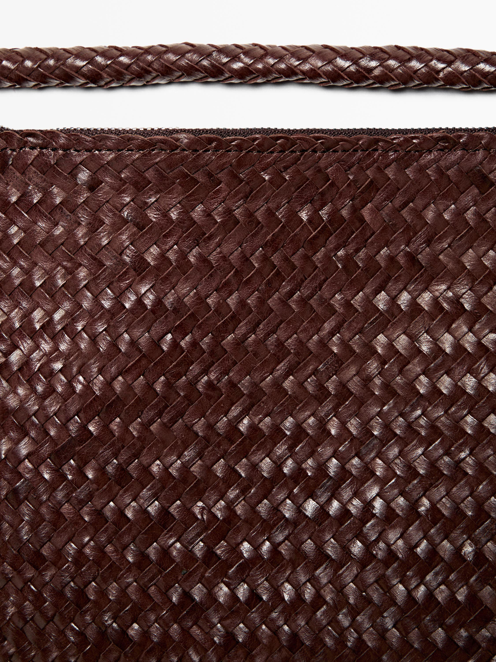 Massimo Dutti Большая плетеная сумка-саквояж из кожи наппа, бургунди