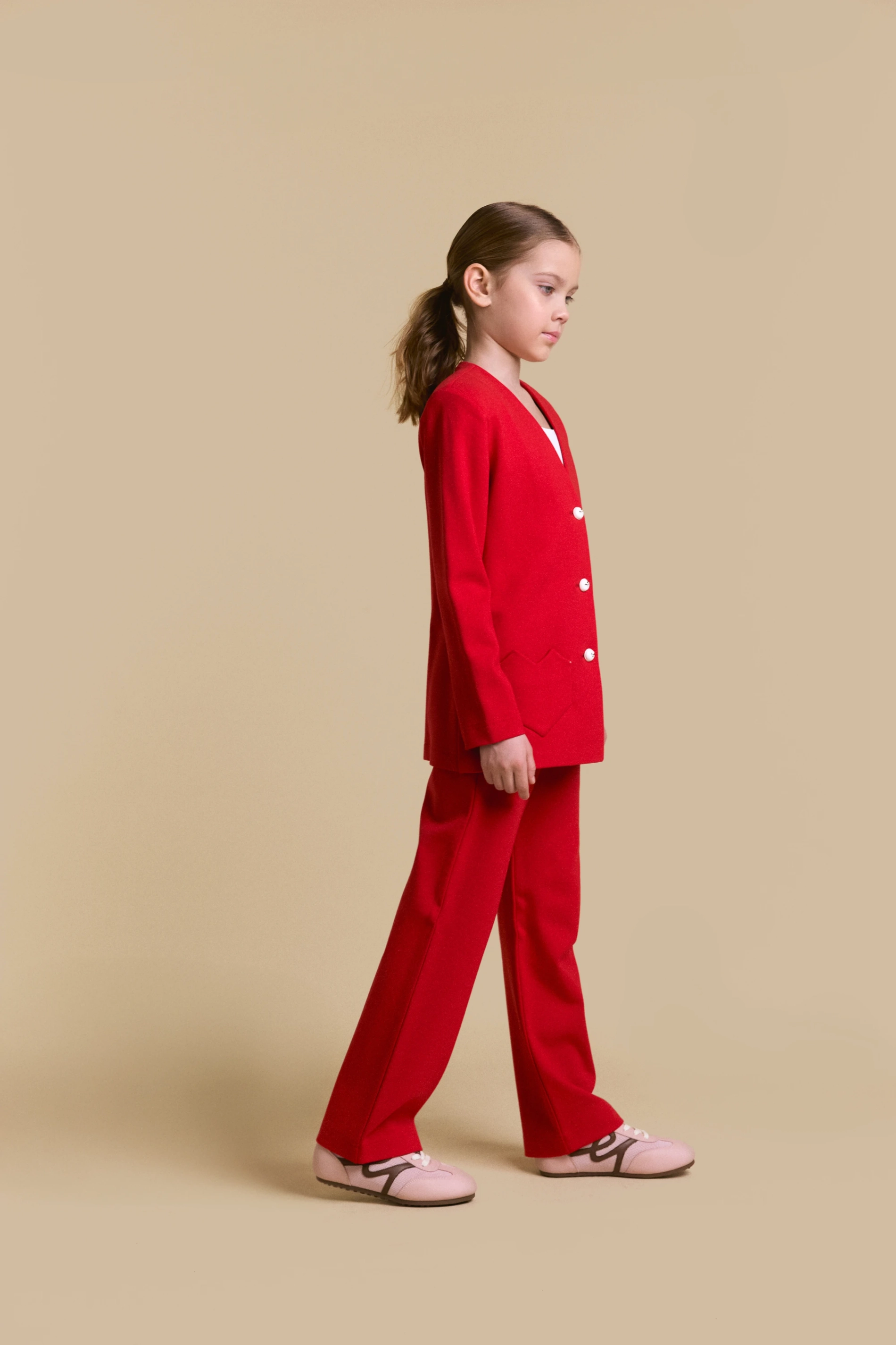 Костюм брючный джерси красный сердце