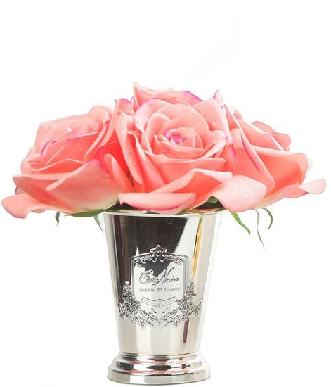Букет роз кораллового цвета в металлической вазе, Cote Noire