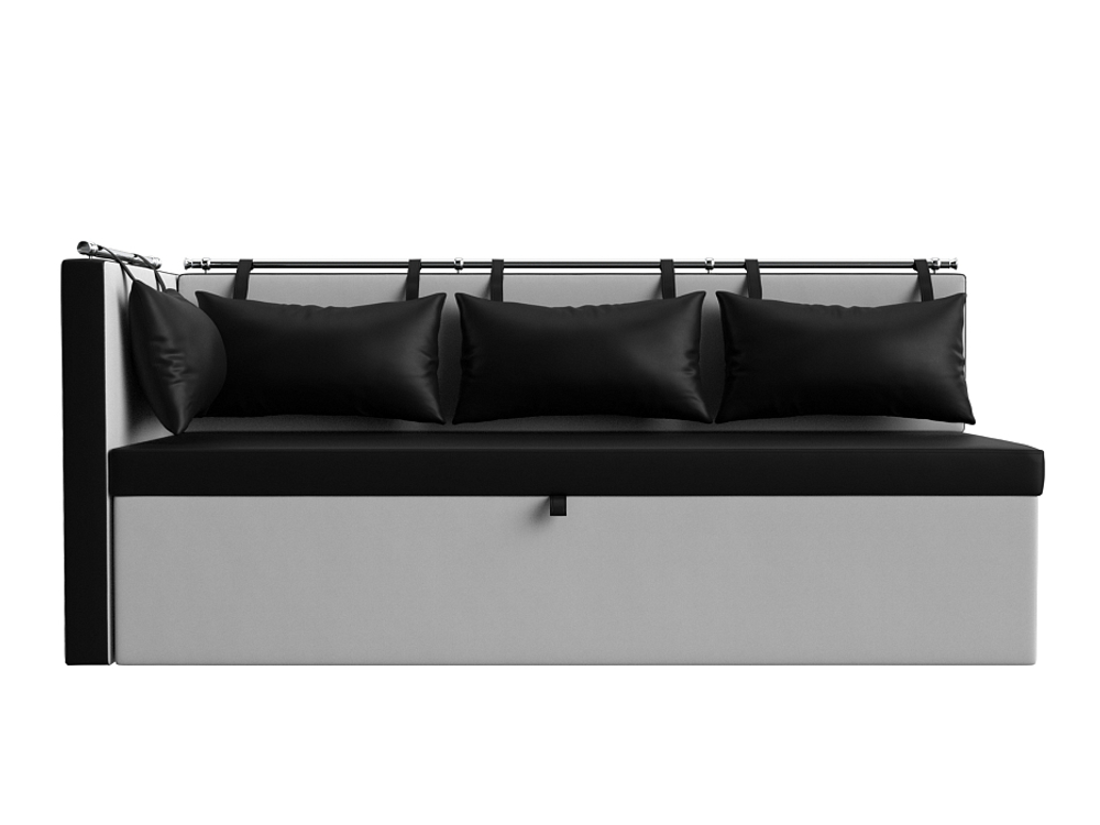 Диван кухонный прямой Метро с углом слева, Черный\Белый, Экокожа, 28571L