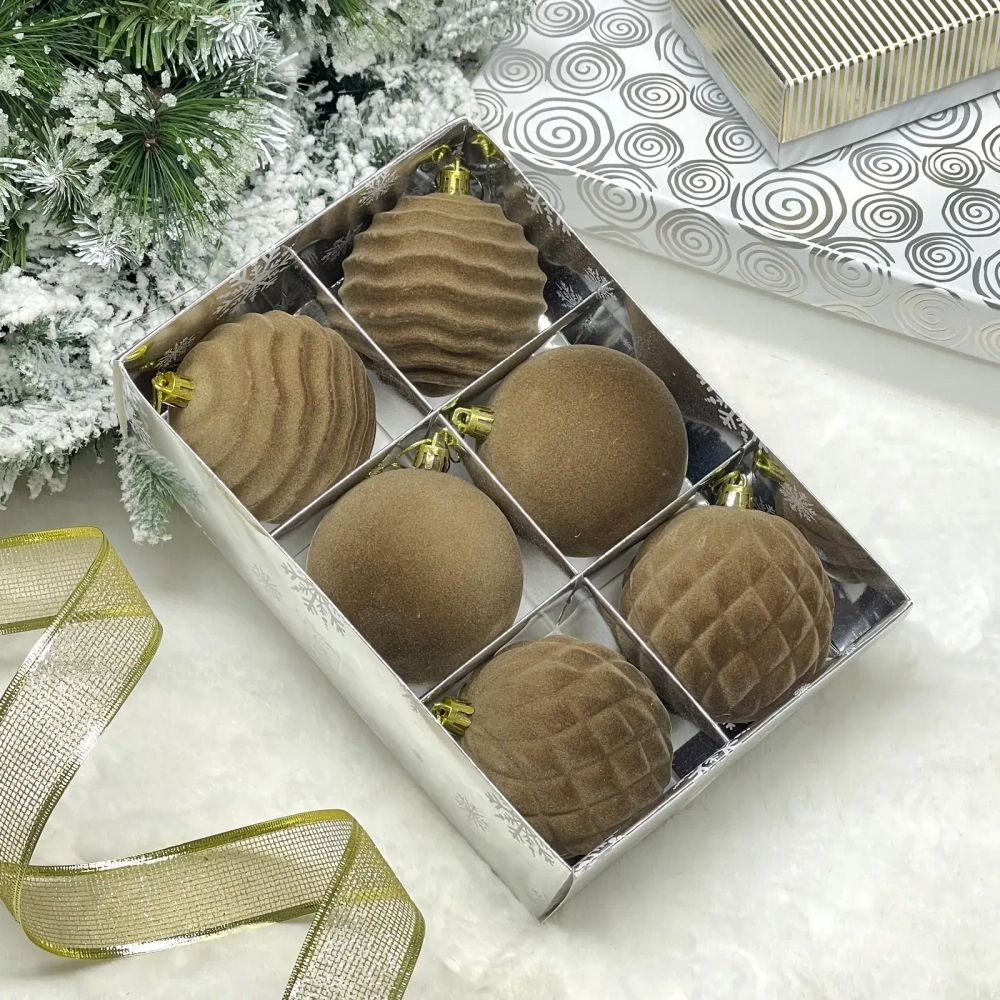 Набор шаров VELOUR «Стильная зима» 8 см (набор 6 шт), Кофейный