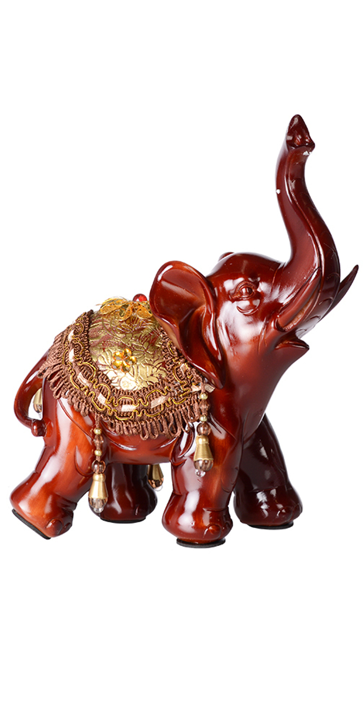 Статуэтка Слон с золотой попоной смотрит вправо, цветок, цвет красно-коричневый, полистоун 26 см
