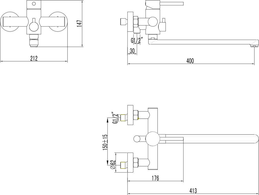 Смеситель с длинным изливом для ванны STWORKI Киркенес S45115BK матовый черный