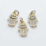 Подвеска Хамса, цвет золото, фианиты, размер 12*7 мм, цена за 1 шт