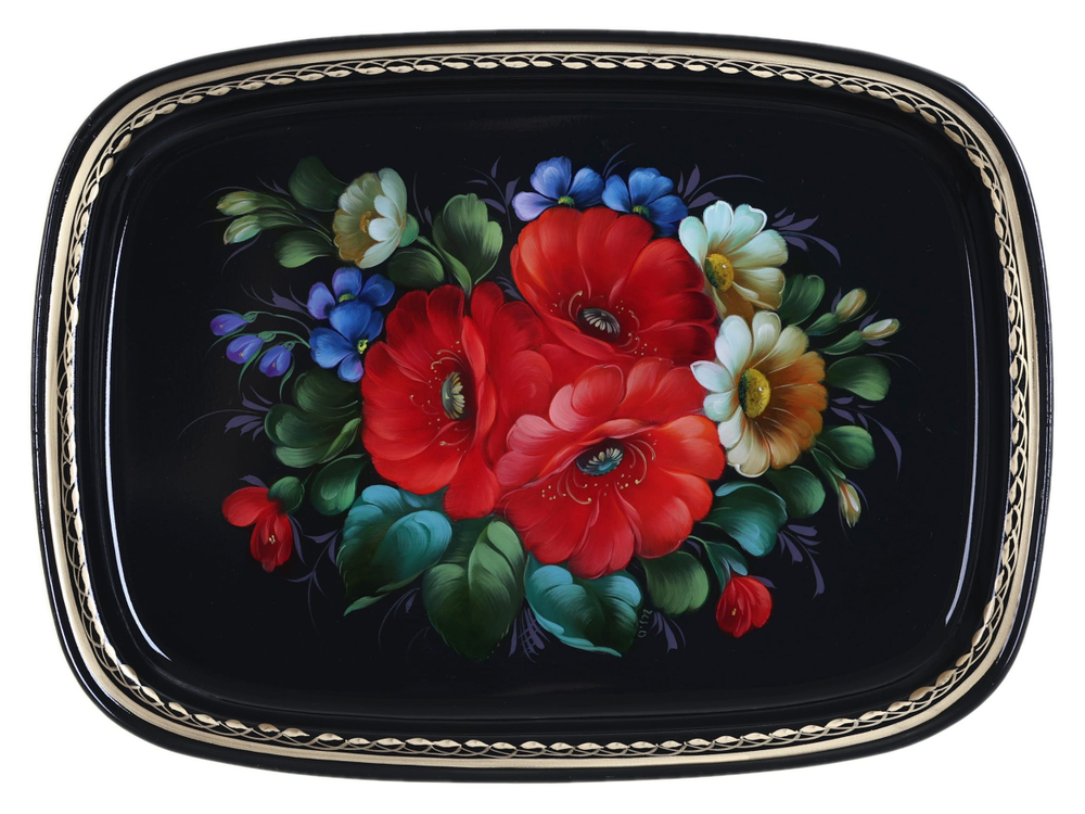 Жостовский поднос декоративный, размер 33х24 см (A12), металлический